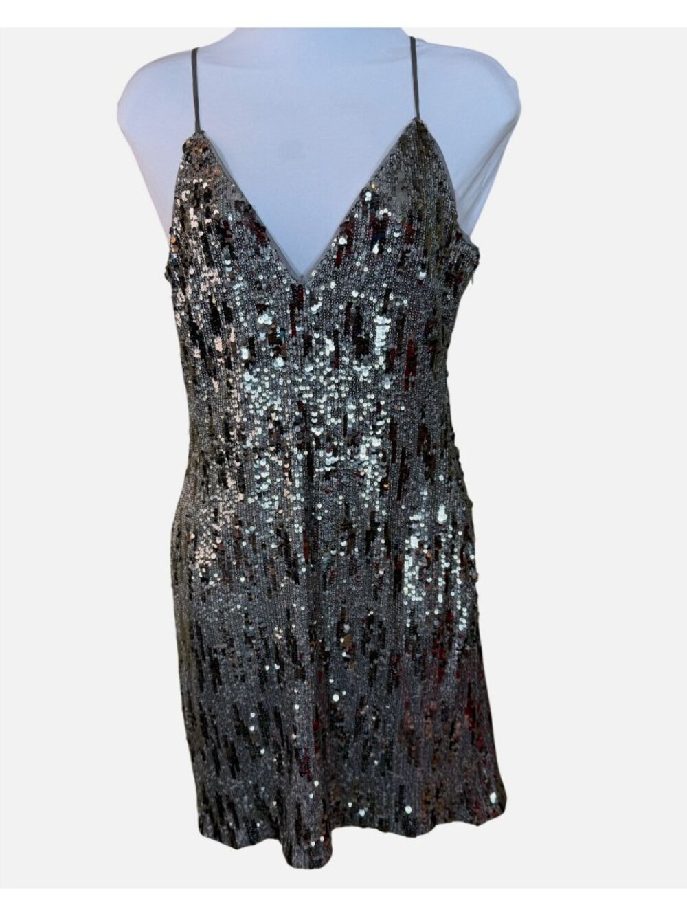 Ramy Brook Gunmetal Gray Sequin LIla Slip Dress Lined Side Zip Adj Strap 4 NWT